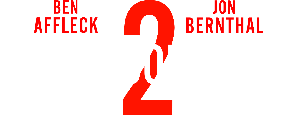 The Accountant Movie Logo. Features ben Affleck and Jon Bernthal in red, and the movie title.