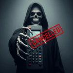 grim reaper holding TV remote with 'CANCELLED' stamp on screen