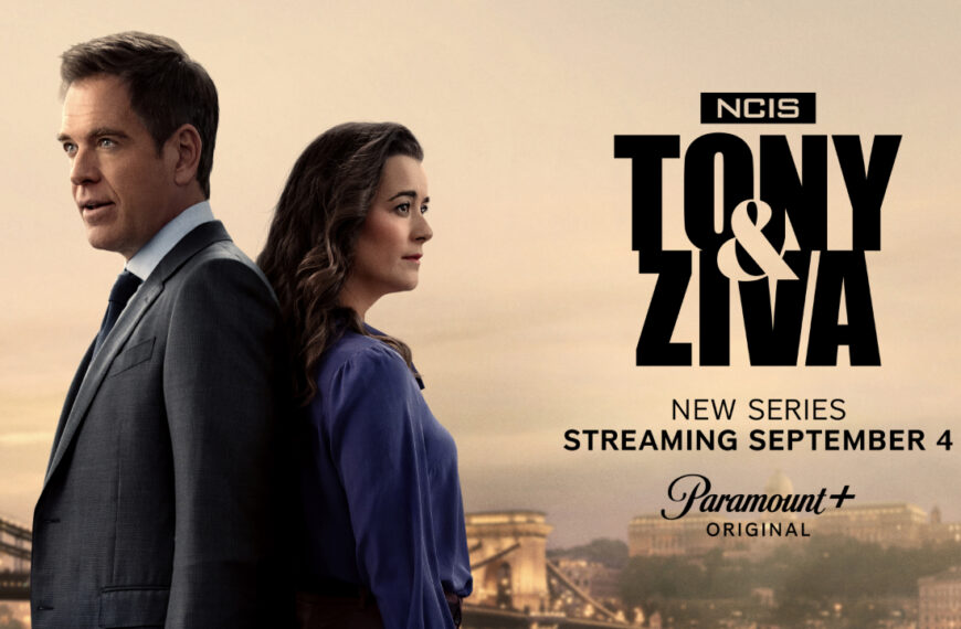 Michael Weatherly as Tony DiNozzo and Cote de Pablo as Ziva David, standing back-to-back, with the NCIS: Tony & Ziva logo.
