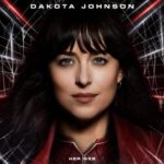 Official movie poster for Madame Web featuring Dakota Johnson as Cassandra Webb and three younger Spider-Women, with the tagline 'Her vision is only the beginning.'