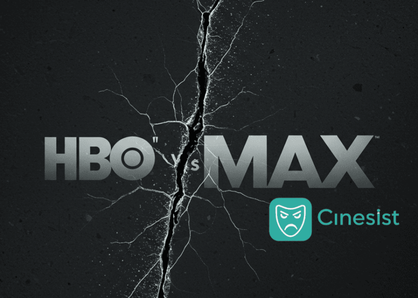 A graphic showing the word "HBO" on the left and "Max" on the right, with a prominent, jagged crack running down the center, visually splitting the two words. The background is dark and indistinct.