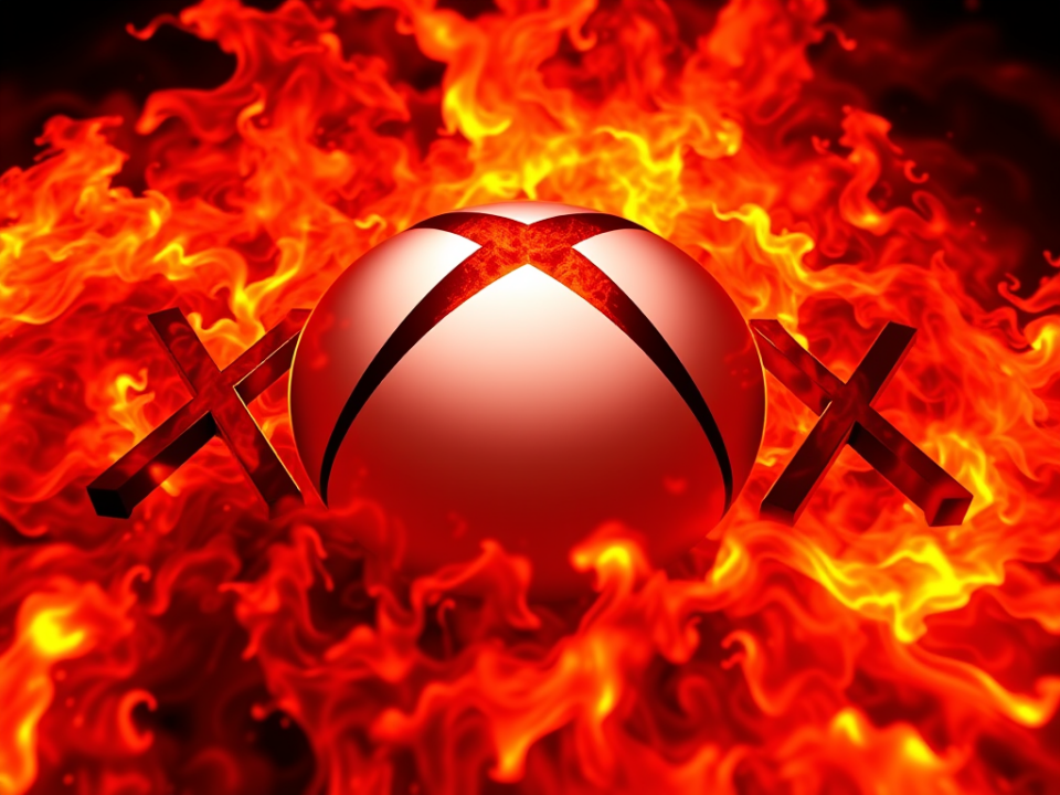 xbox logo surrounded by fire to represent Cinesist's feelings on the current state of their games