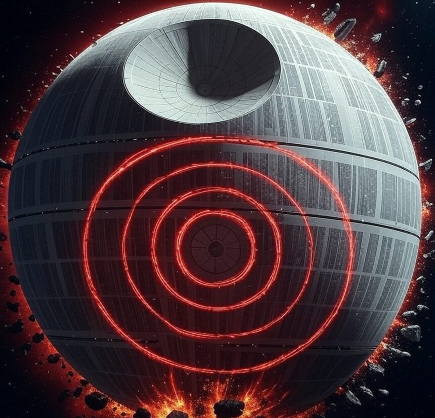 Death Star with a red ring of light, symbolizing the Xbox Red Ring of Death error.