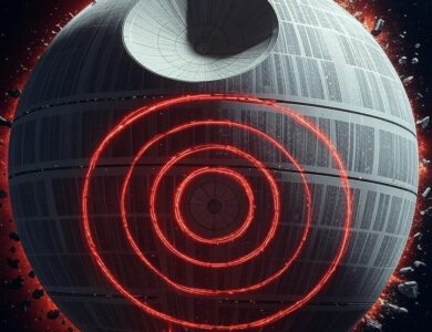 Death Star with a red ring of light, symbolizing the Xbox Red Ring of Death error.