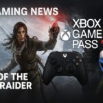 Xbox Game Pass logo featuring Rise of the Tomb Raider and an Alien from High on Life coming in July 2025