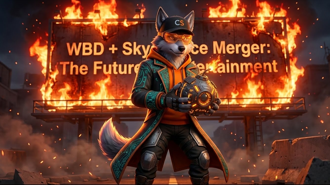 an image of Cipher standing in front og a flaming billboard representing Warner Bros and Skydance "The Future of Entertainment" while holding his bunker buster bomb. What do you think he is going to do with that?